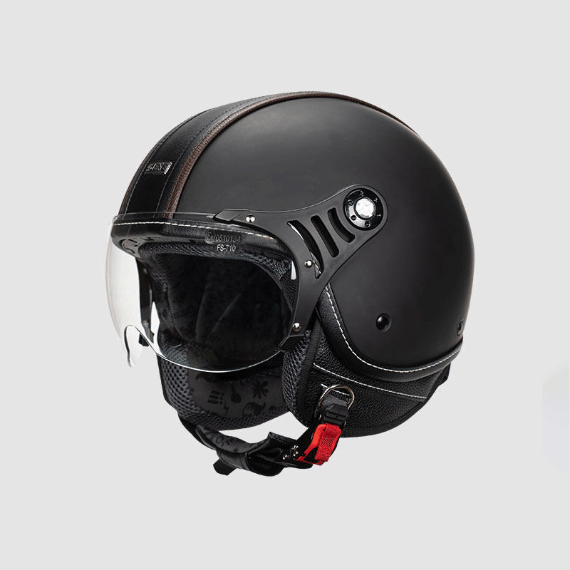 Retro leather open-face motorcycle helmet scooter gear – I53