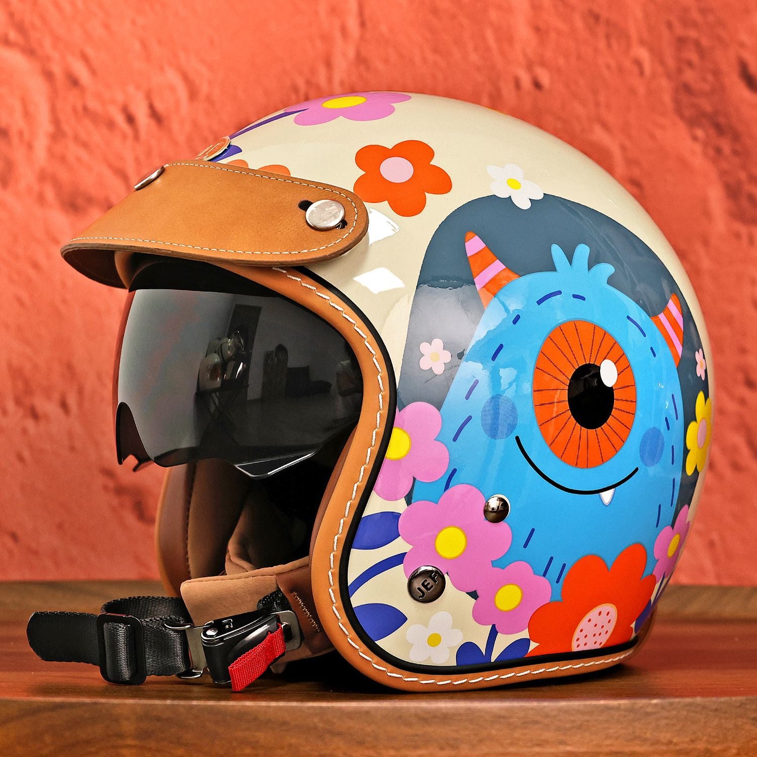 Retro floral graffiti motorcycle helmet-I54