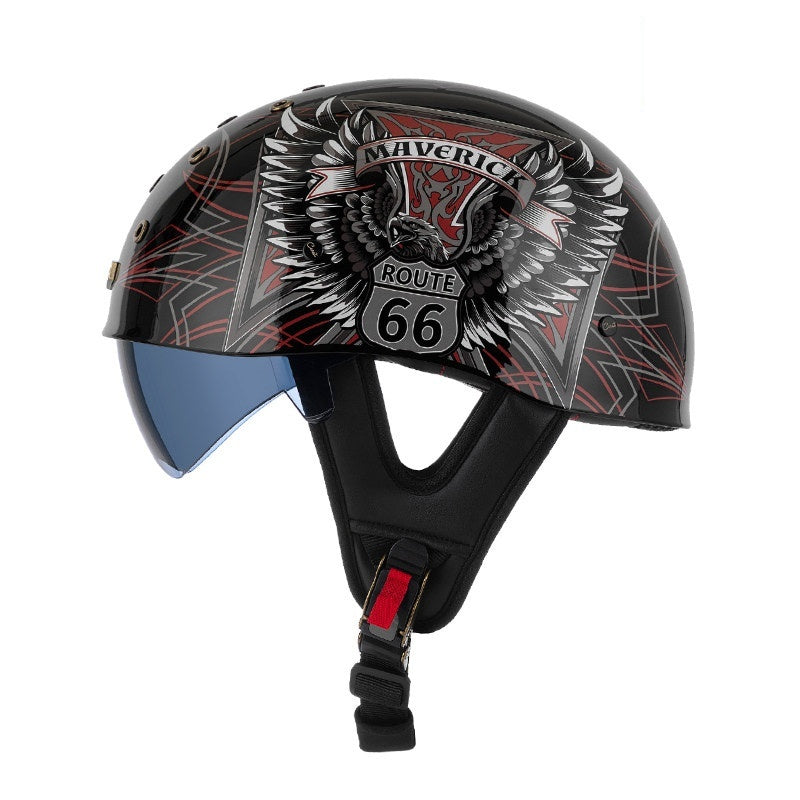 KTVMOTO Retro Skull Half Helmet with Visor for Motorcycle Riders- I28