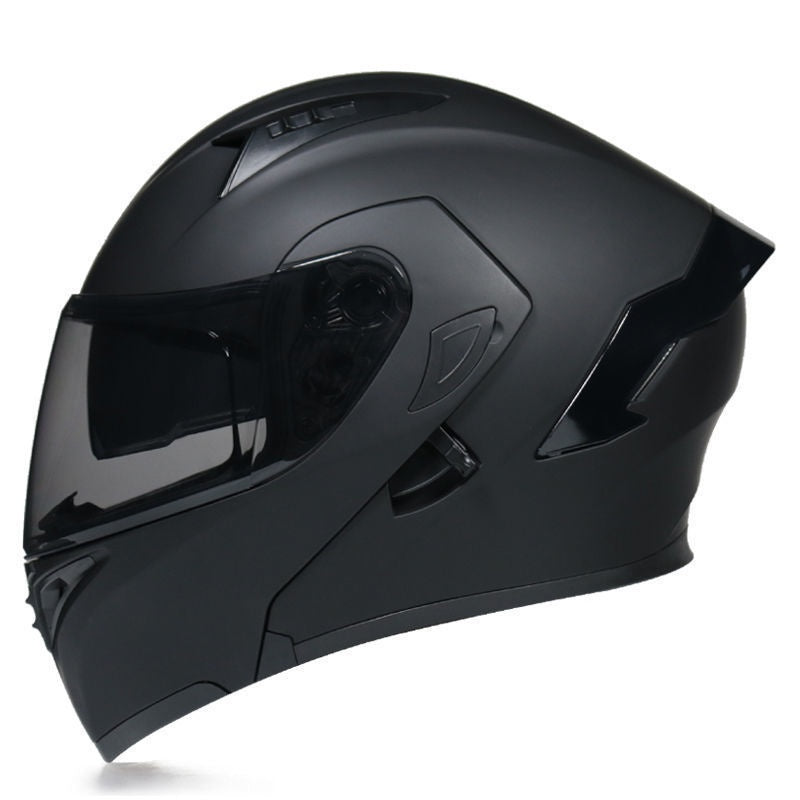 Motorcycle modular helmet with dual visors and a minimalist rear spoiler-I152