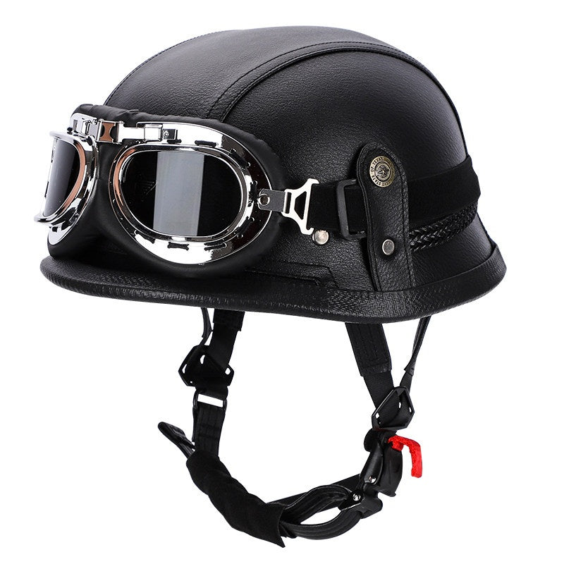 Retro leather cruiser motorcycle half helmet- I15