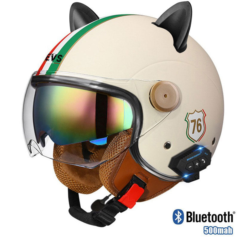 Cat-Ear Open-Face Motorcycle Helmet with Bluetooth Function-I67