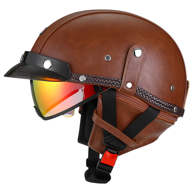 Classic Retro Leather Motorcycle Helmet – I35