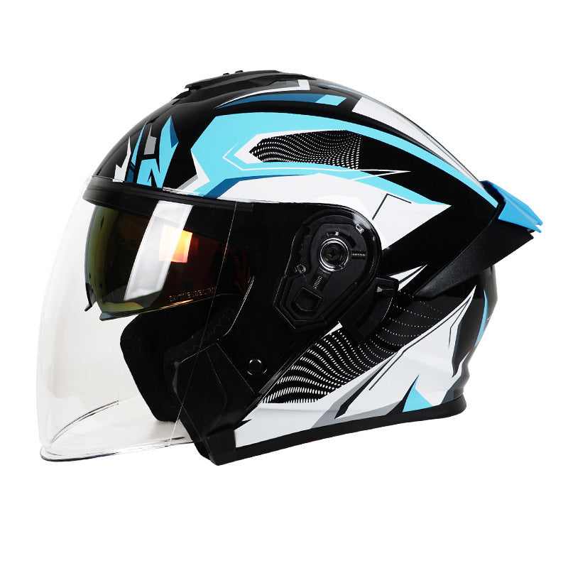 Dual-lens open-face motorcycle helmet with sun visor-I74