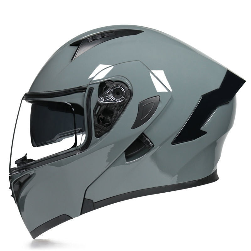 Motorcycle modular helmet with dual visors and a minimalist rear spoiler-I152