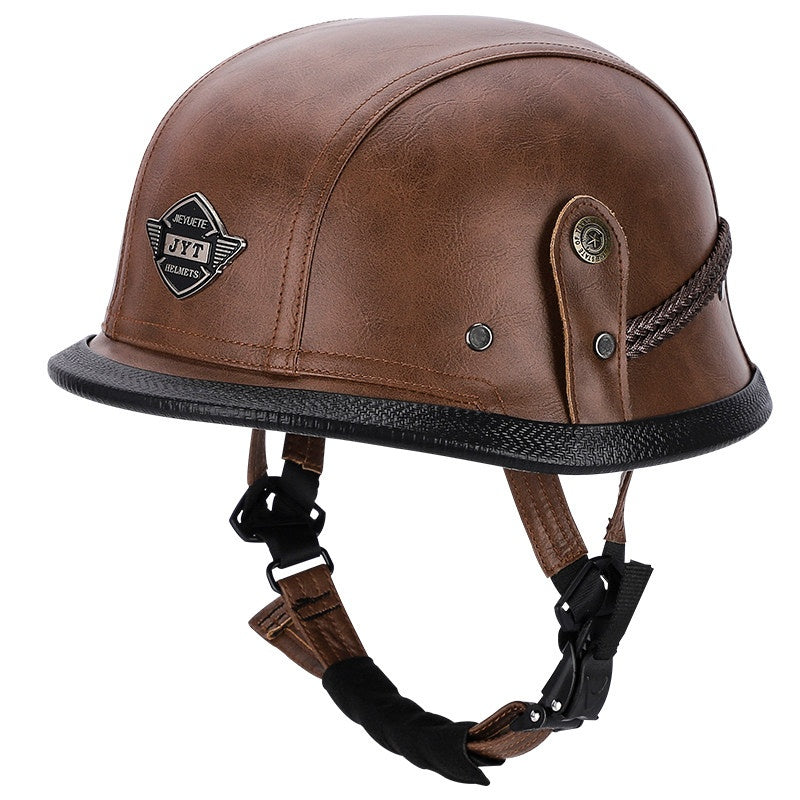 Retro leather cruiser motorcycle half helmet- I15