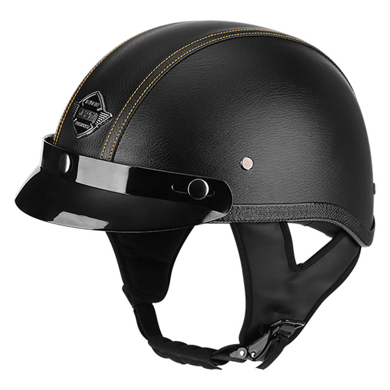 Vintage Handmade PU Leather Half-Helmet-I249