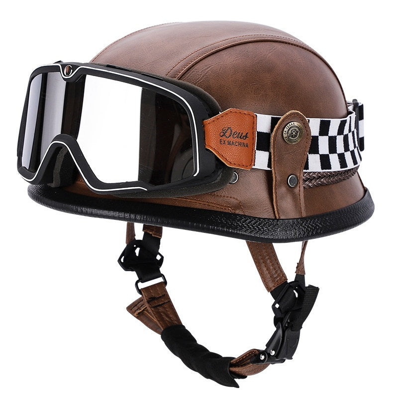 Retro leather cruiser motorcycle half helmet- I15