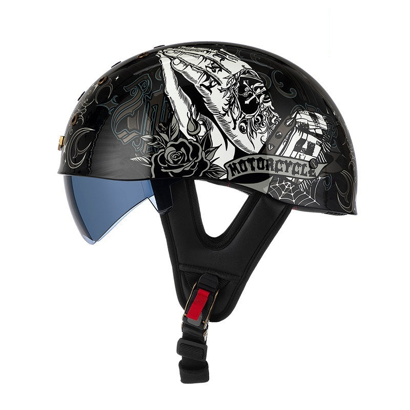 KTVMOTO Retro Skull Half Helmet with Visor for Motorcycle Riders- I28