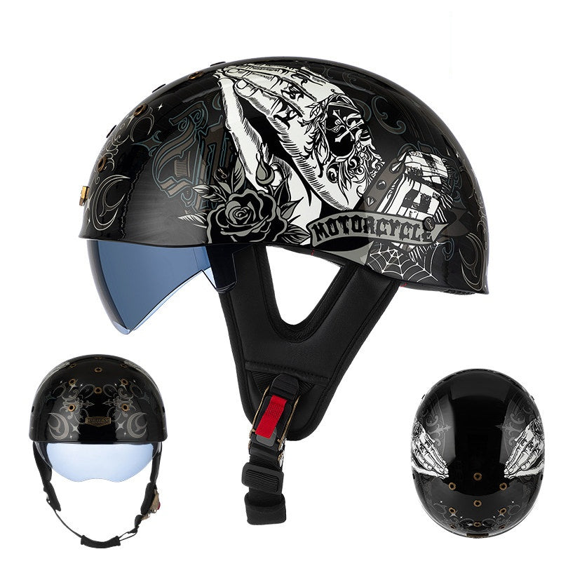 Retro half helmet with nine ventilation holes - I28