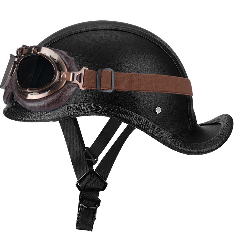 Retro leather baseball cap style cruiser helmet-I49