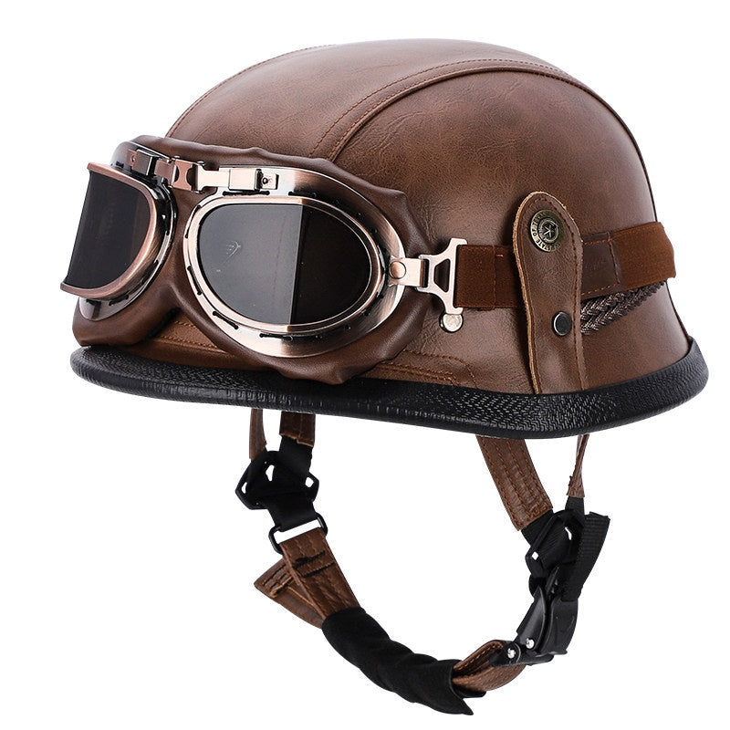 Retro leather cruiser motorcycle half helmet- I15