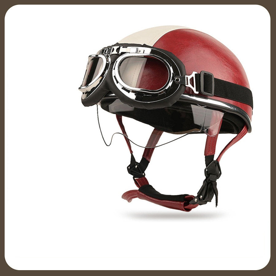 Retro two-tone cruiser motorcycle helmet with goggles-I23