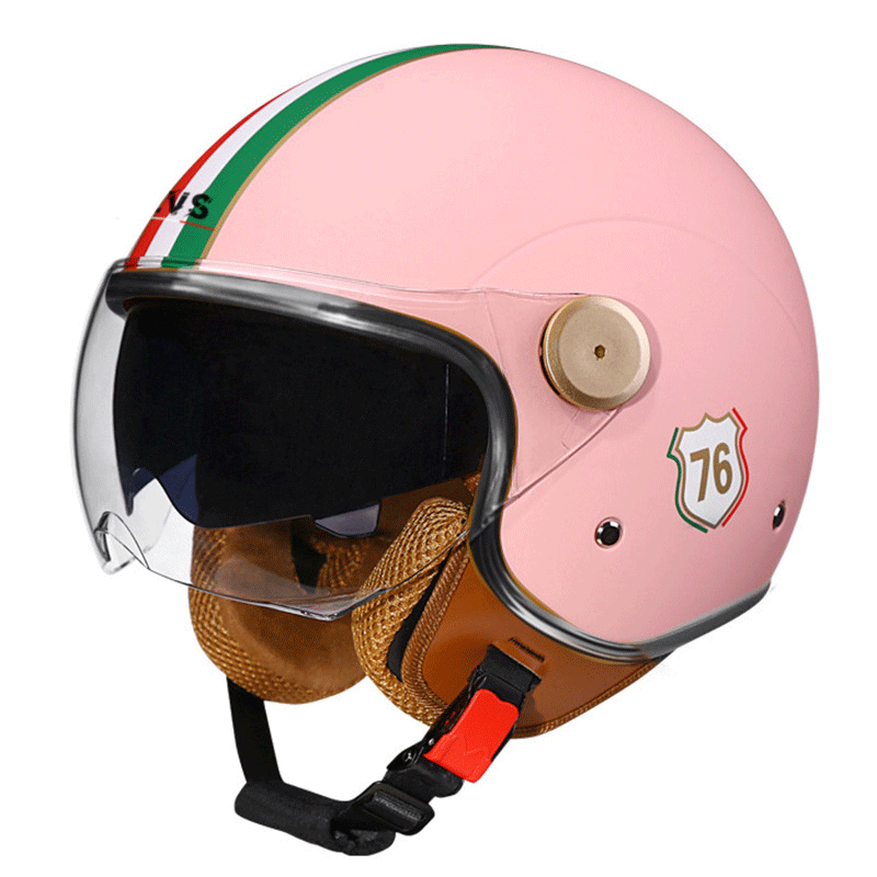 Retro 3/4 open-face motorcycle helmet with dual visors- I71