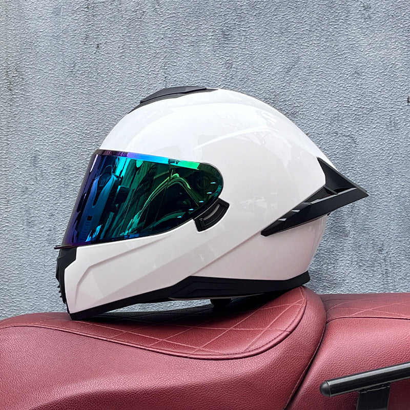 Full-face motorcycle helmet with iridescent visor-I192