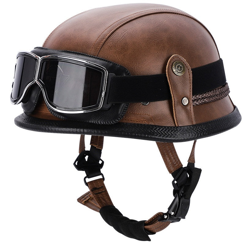 Retro leather cruiser motorcycle half helmet- I15