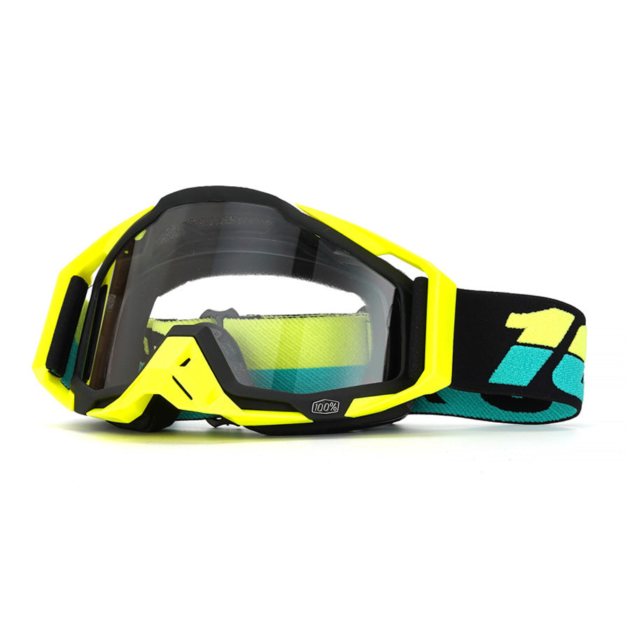 Motorcycle goggles in a yellow and blue color scheme-H08