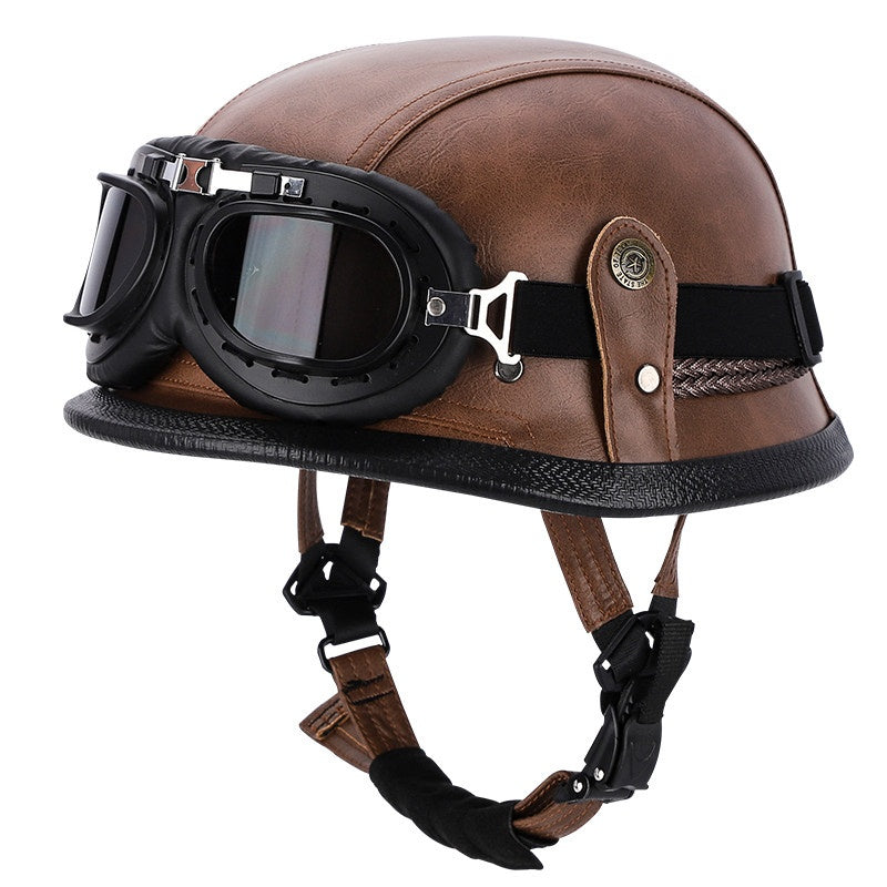 Retro leather cruiser motorcycle half helmet- I15