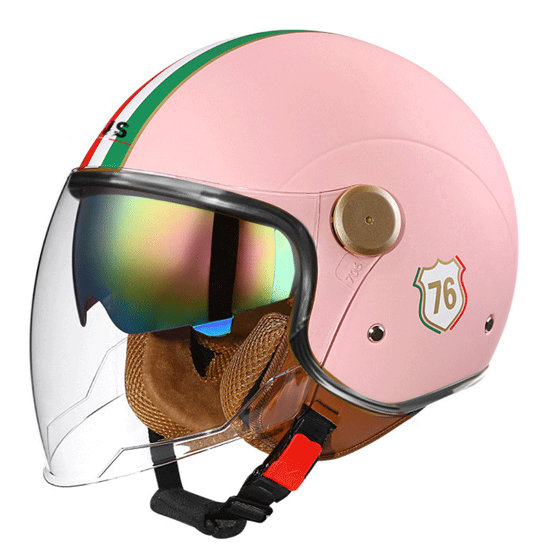 Retro 3/4 open-face motorcycle helmet with dual visors- I71
