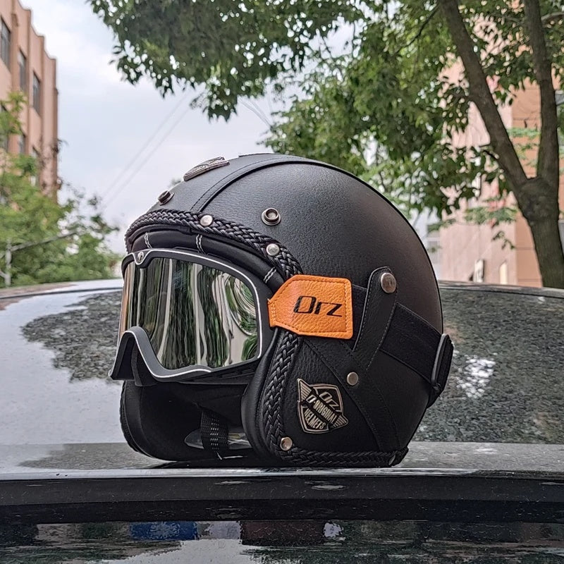 Matte Leather Retro Motorcycle Half Helmet-I19