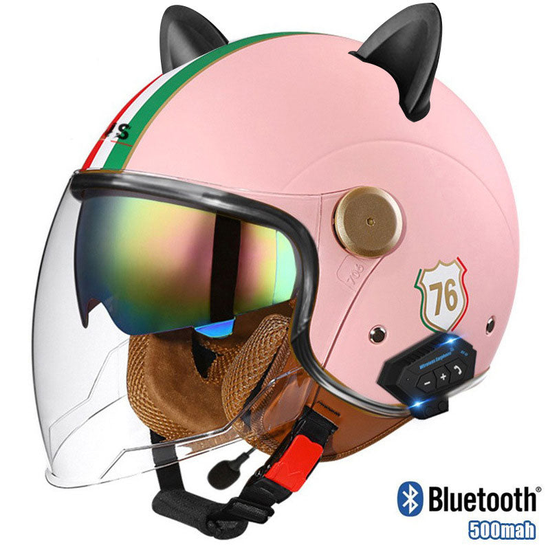 Cat-Ear Open-Face Motorcycle Helmet with Bluetooth Function-I67