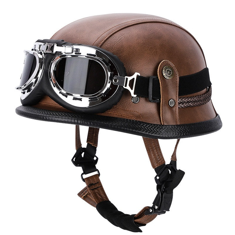 Retro leather cruiser motorcycle half helmet- I15