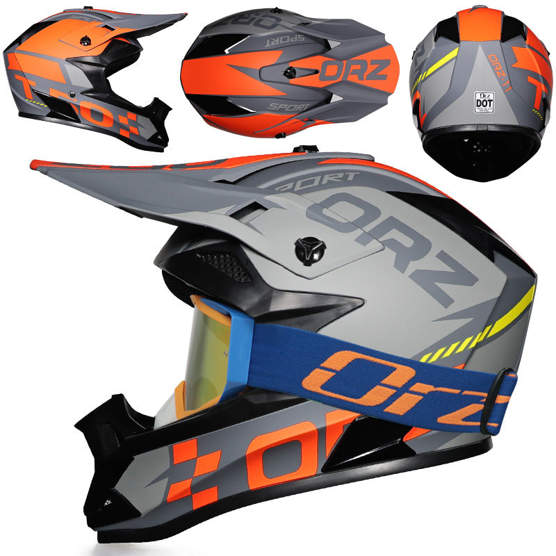Breathable off-road motorcycle helmet with orange-framed goggles-I220
