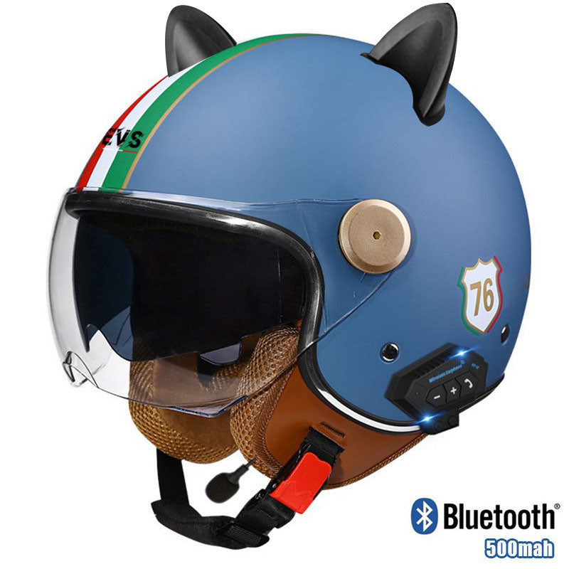 Cat-Ear Open-Face Motorcycle Helmet with Bluetooth Function-I67