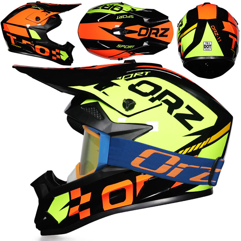 Breathable off-road motorcycle helmet with orange-framed goggles-I220