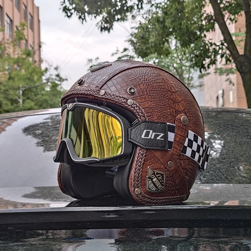 Matte Leather Retro Motorcycle Half Helmet-I19