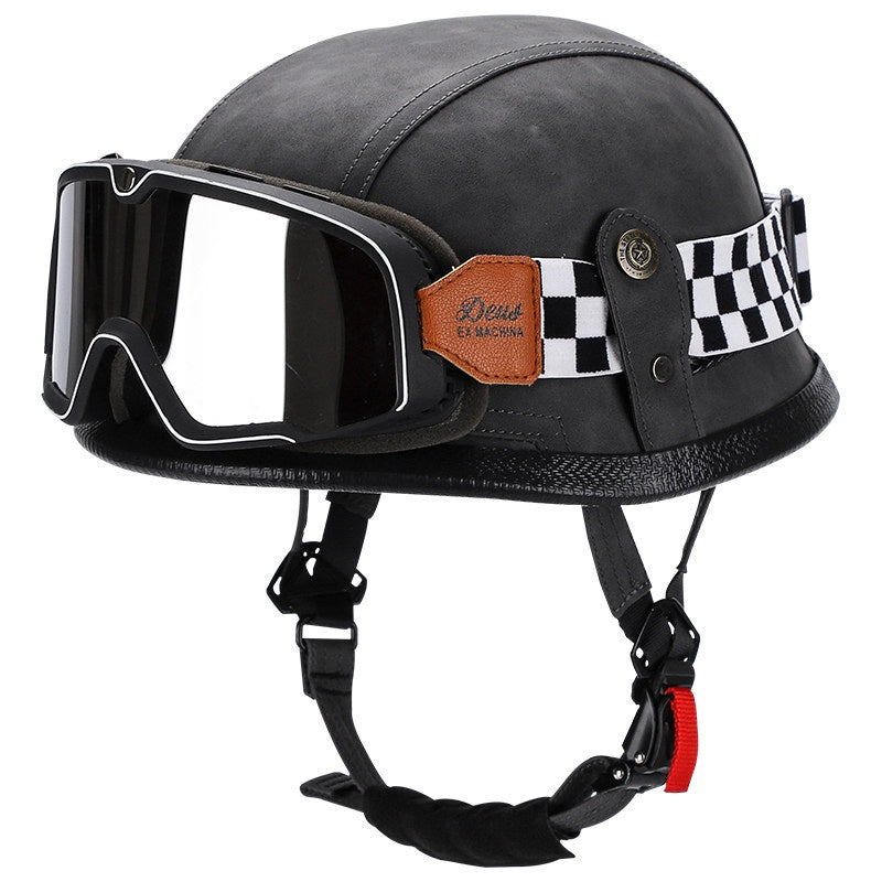 Retro leather cruiser motorcycle half helmet- I15
