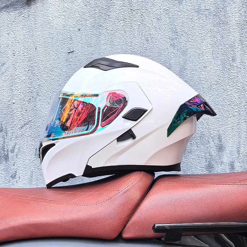Modular motorcycle helmet with dual visors and a colorful rear spoiler-I151