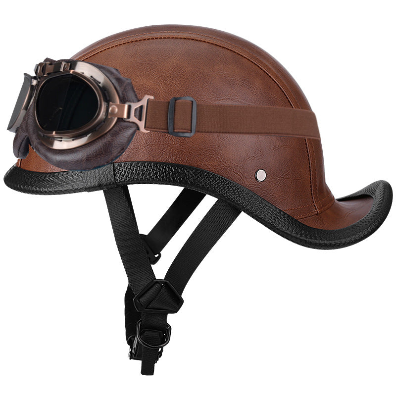 Retro leather baseball cap style cruiser helmet-I49