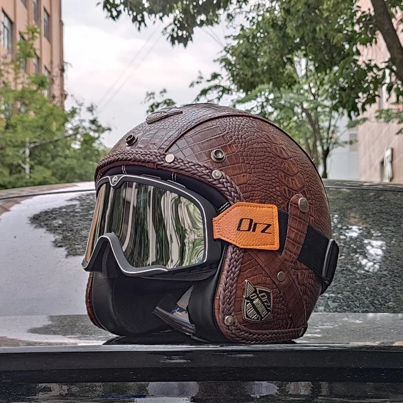 Matte Leather Retro Motorcycle Half Helmet-I19