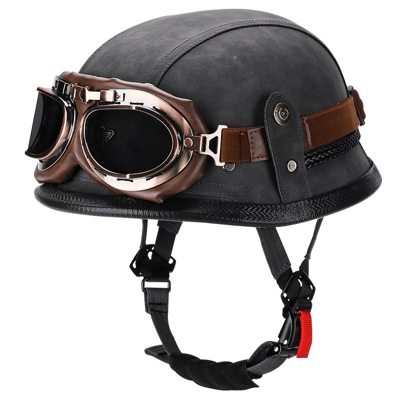 Retro leather cruiser motorcycle half helmet- I15