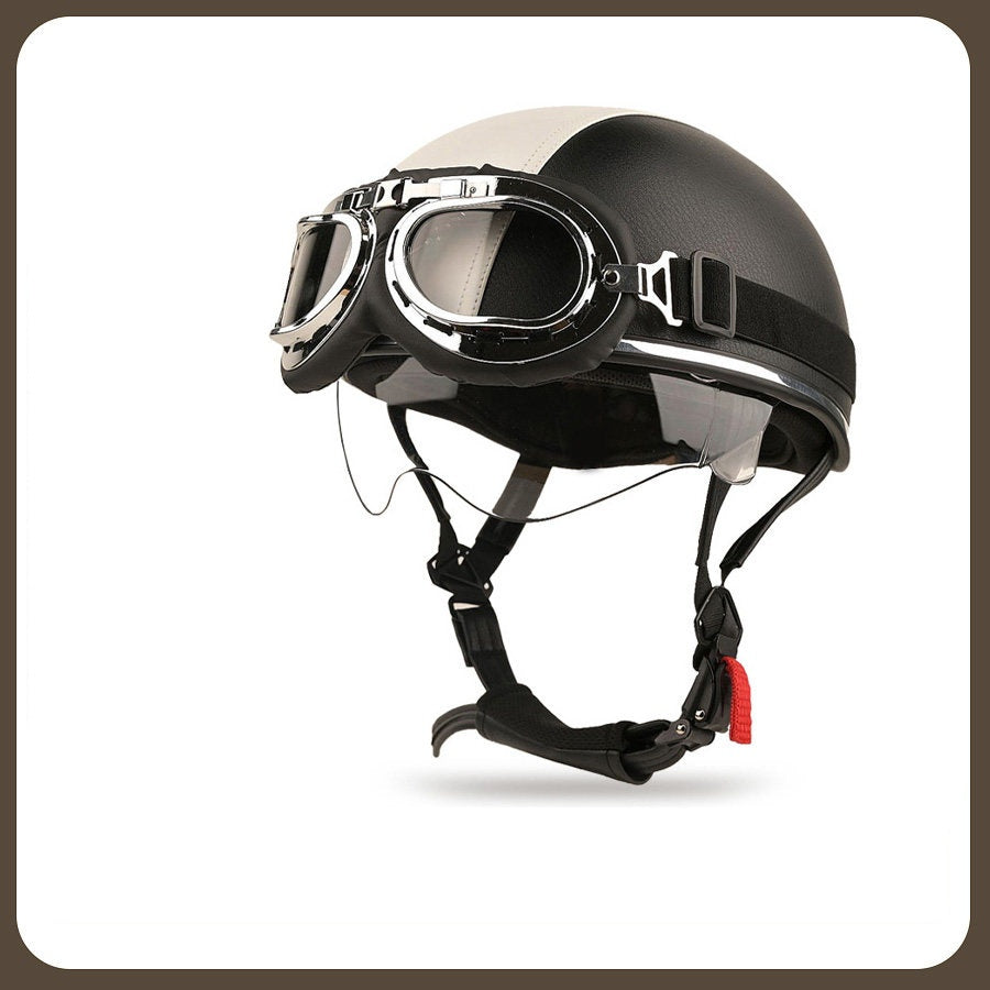 Retro two-tone cruiser motorcycle helmet with goggles-I23