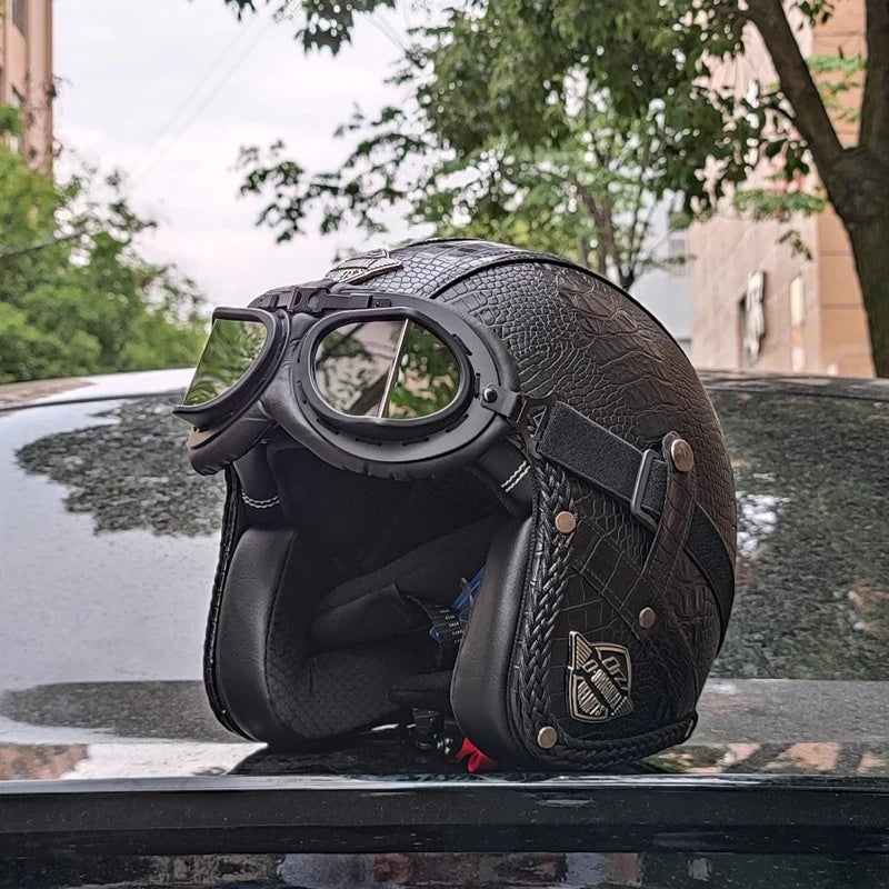 Matte Leather Retro Motorcycle Half Helmet-I19