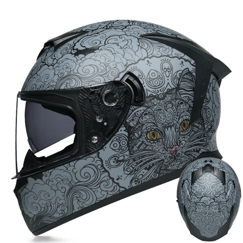 Gold-finish full-face motorcycle helmet with dual visors-I207