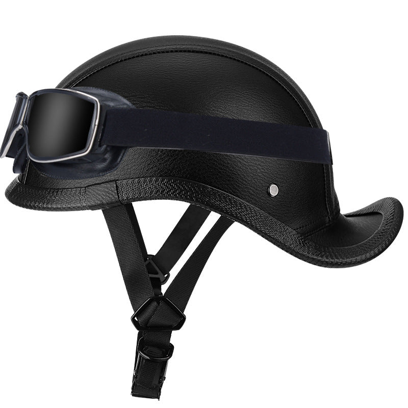 Retro leather baseball cap style cruiser helmet-I49