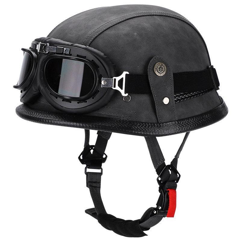 Retro leather cruiser motorcycle half helmet- I15