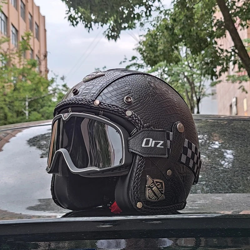 Matte Leather Retro Motorcycle Half Helmet-I19