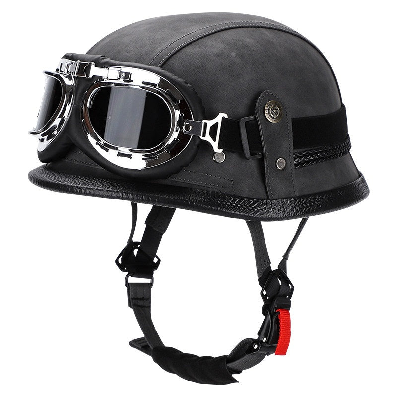 Retro leather cruiser motorcycle half helmet- I15