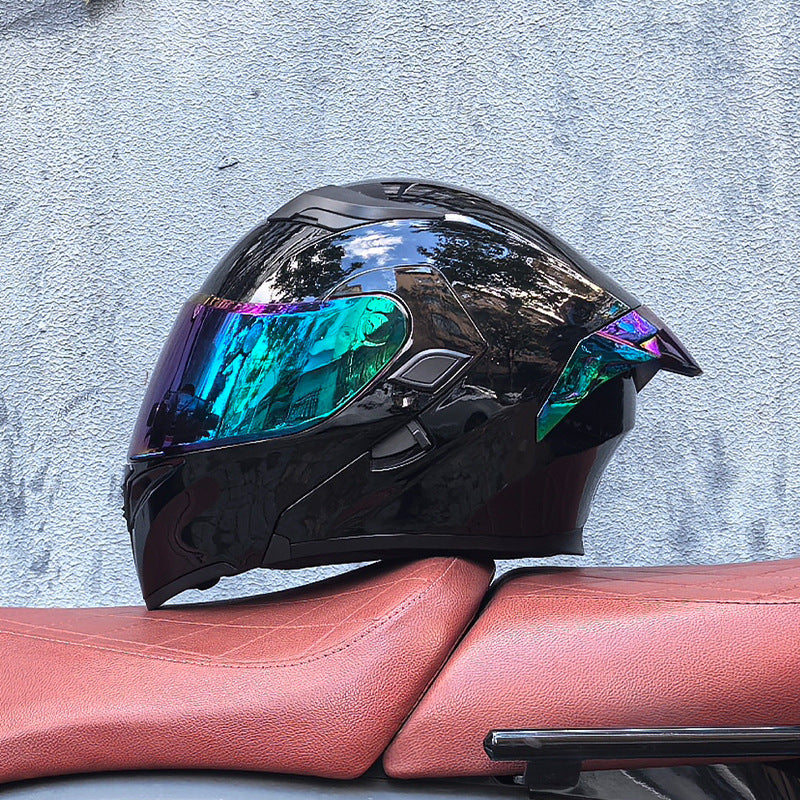 Modular motorcycle helmet with dual visors and a colorful rear spoiler-I151