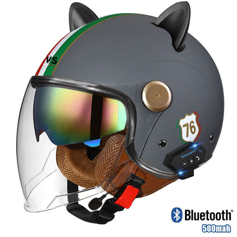 Cat-Ear Open-Face Motorcycle Helmet with Bluetooth Function-I67