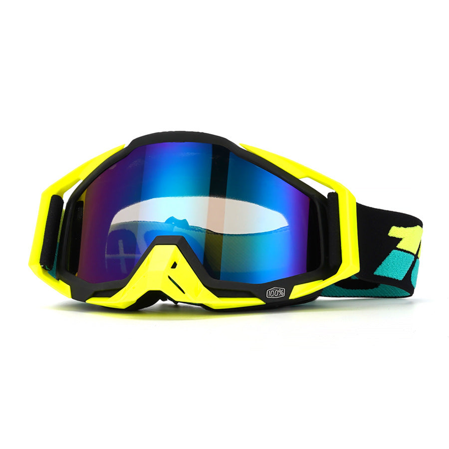 Motorcycle goggles in a yellow and blue color scheme-H08