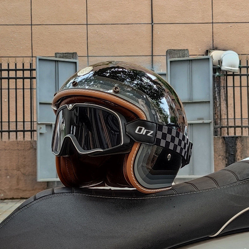Retro-style open-face motorcycle helmet-I25