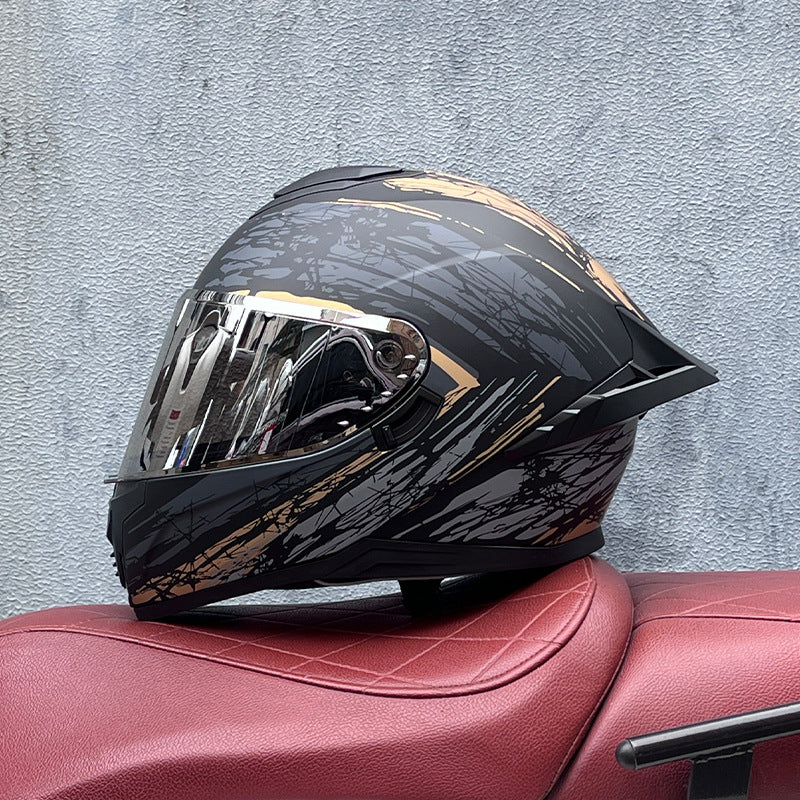 Full-face motorcycle helmet with dual visors (silver visor)-I193