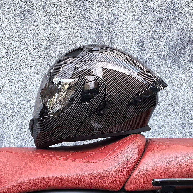 Flip-up motorcycle helmet with aurora-style finish and dual visor-I186