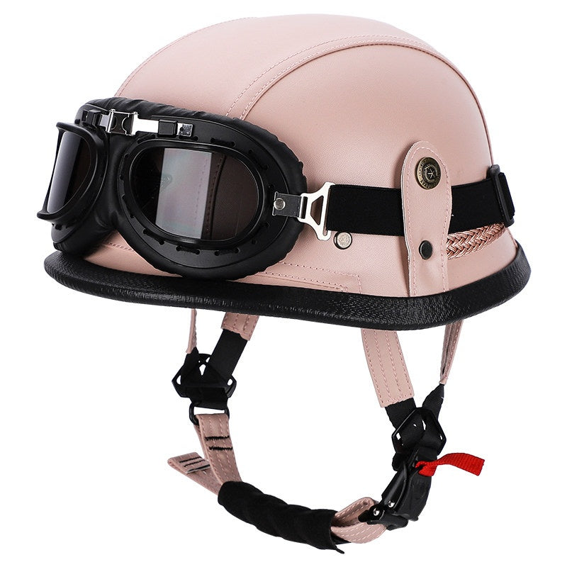 Retro leather cruiser motorcycle half helmet- I15