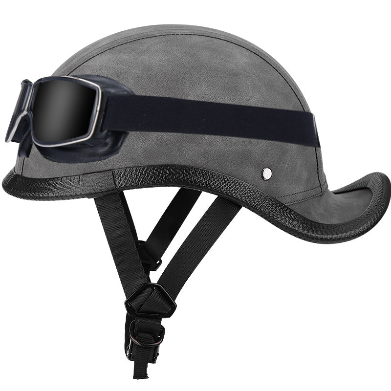 Retro leather baseball cap style cruiser helmet-I49